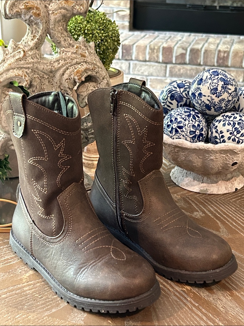 Gymboree Kids Brown Western Zip Cowboy Boots size 3